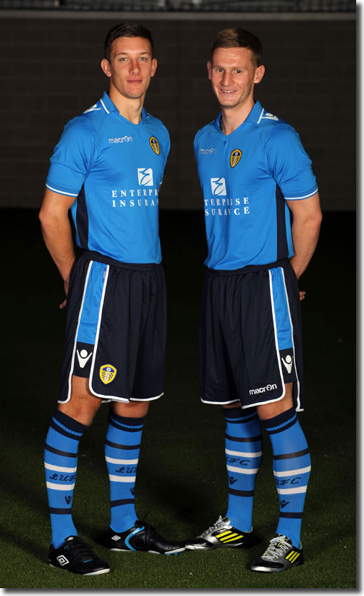 New signing Jason Pearce and Tom Lees model the new away kit