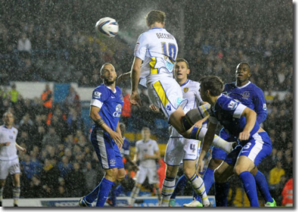 Luciano Becchio crashes a header goalwards