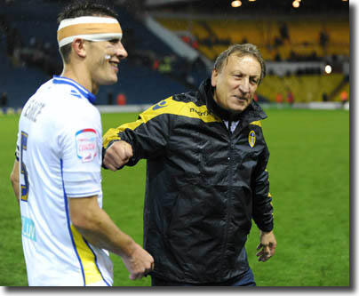 Jason Pearce and Neil Warnock emjoy the moment