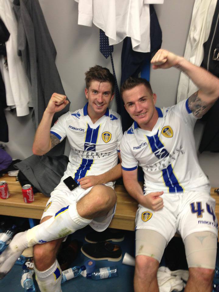 Goalscorers Luke Murphy and Ross McCormack celebrate opening day victory against Brighton
