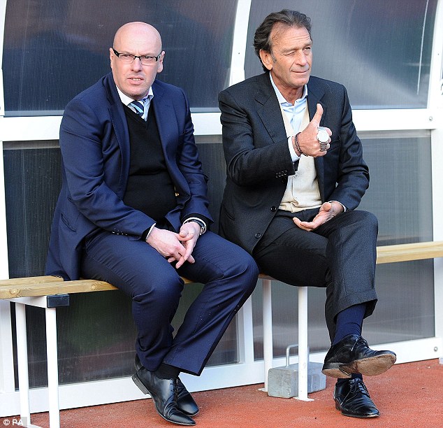 Brian McDermott and Massimo Cellino side by side but worlds apart during the 3-0 defeat at Watford 8 April 2014