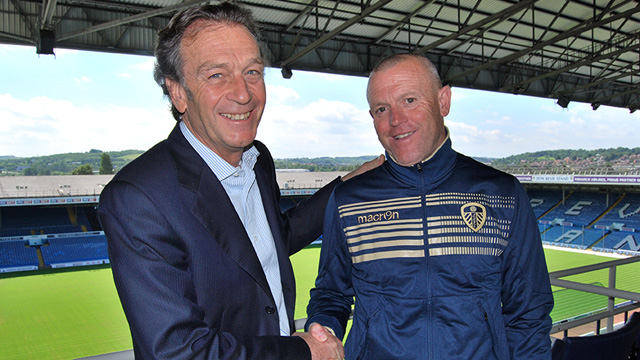Massimo Cellino, the Manager Eater, shakes hands with David Hockaday - the new manager lasted six games