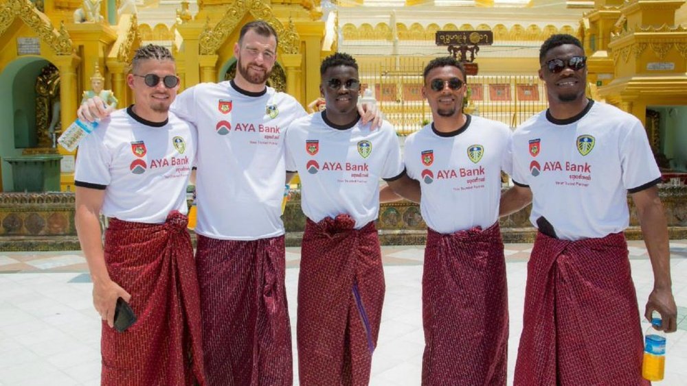 Kalvin Phillips, Andy Lonergan, Ronaldo Vieira, Kemar Roofe and Hadi Sacko during the ill-fated tour of Myanmar