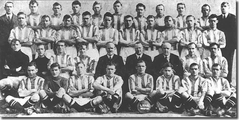 The 1923/24 squad Back: Murrell (Trainer), Bell, Coates, Robson, Armand, Menzies, Flood, Gordon, Noble, Duffield, Ure (Ass Trainer). Second: L Baker, Frew, Smith, Hart, Morris, Bell, Swan, Baker, Gascoigne, Harris Third: Whalley, Johnson, Sherwin, Poyntz, Norman (Ass Manager), Crowther (Chairman), Fairclough (Manager), Richmond, Powell Front: Fullam, Down, Lambert, Mason, J Baker (captain), Allen, Whipp, Speak