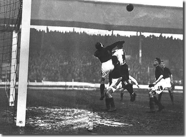 Leeds attack the Queen's Park Rangers goal during the FA Cup tie at White City in January 1932.  But United, notoriously poor performers in the Cup, lost 3-1