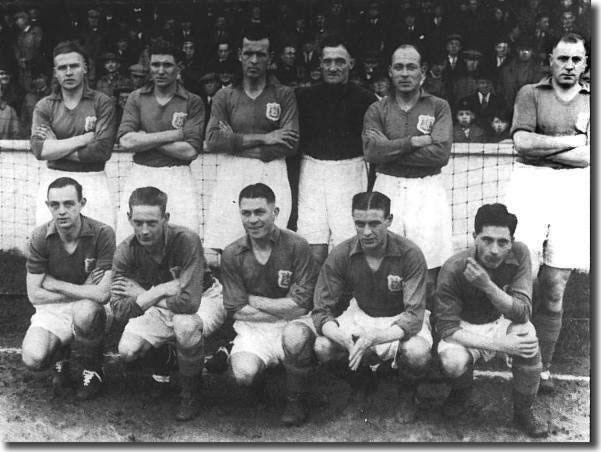 The 1936-37 team - Back row: Sproston, Mills, McDougall, McInroy, Edwards,  J Milburn.  Front row: Buckley, Hydes, Armes, Thomson, Stephenson