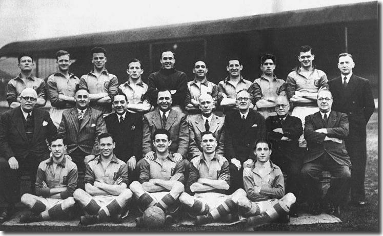 1949/50 squad - Back: Ingham, McCabe, Charles, Dunn, Searson, Milburn, Burden, Kerfoot, Browning, Roxburgh (trainer). Middle: S Blenkinsop (director), H Marjason (director), P Woodward (vice-chairman), Sam Bolton (chairman) Major Frank Buckley (manager), J Bromley (director), H Crowther (director), C Crowther (secretary). Front: Cochrane, Iggleden, McMorran, Dudley, Williams