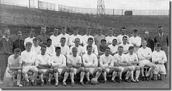 The 1961 squad models its new kit - Back: Syd Owen (coach), Les Cocker (trainer), Hawksby, Humphreys, Kilford, Charlton, Thompson, Addy, Sprake, Metcalfe, Reaney, Johnson, Bob English (physio), Don Revie (manager) Middle: Bremner, Francis, Mayers, Smith, Hallet, Carling, Johanneson, Bell Front: Hunter, Casey, Hair, Jones, Ryden, McCole, Cameron, Grainger, Peyton, McConnell, Cooper