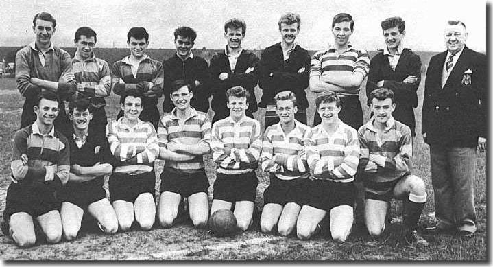 The Leeds Youth squad May 61 - Back: Roper, Cooney, Blackburn, Terry Cooper, Metcalfe, Addy, Thompson, Norman Hunter, Chairman Harry Reynolds. Front: Paul Reaney, Schofield, Silverwood, Lloyd, Billy Bremner, Ryden, Casey, Johnson