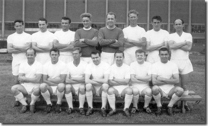 The 1963-64 squad in the pre-season photo shoot - Back row: Weston, Hair, Reaney, Sprake, Williamson, Charlton, Hunter, Mason - Front row: Smith, Lawson, Hawksby, Storrie, Henderson, Bremner, Bell