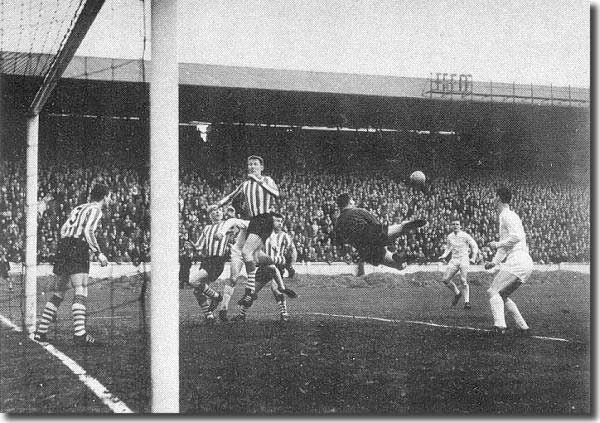 The ball is about to fall to Ian Lawson (second from right) despite all the Southampton defenders in the area, for the front man to score the first goal in a 3-1 victory