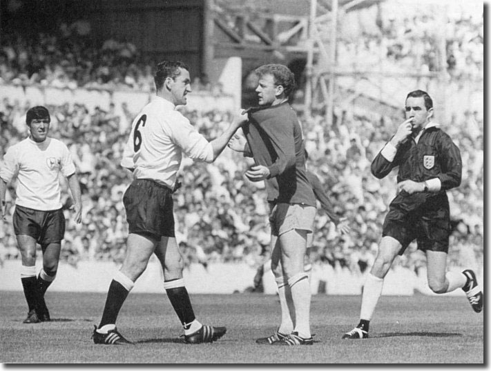 Dave Mackay of Spurs confronts Billy Bremner at White Hart Lane in August 1966 - an iconic memory of football in the Sixties