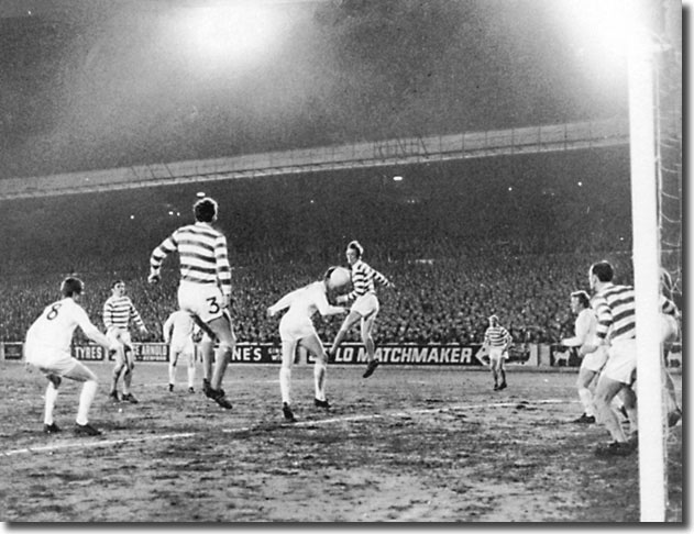 Jack Charlton gets a header in but it ran wide of goal