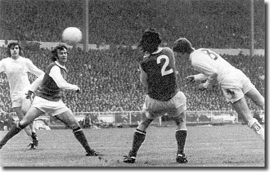 Allan Clarke plunges forward to nod home a super goal