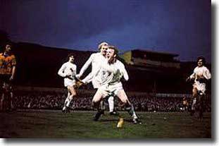 Billy Bremner celebrates his goal at Molineux