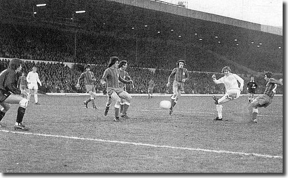 Allan Clarke fires home the only goal of the first leg at Elland Road