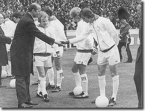 Billy Bremner presents Allan Clarke to the Duke of Kent before the 1973 Cup final