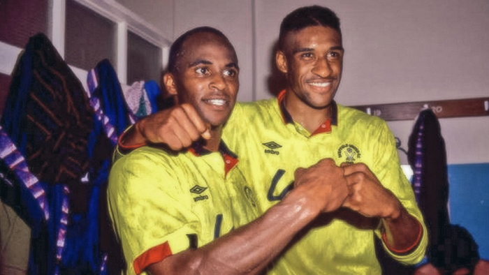 Agana with Sheffield United strike partner Brian Deane