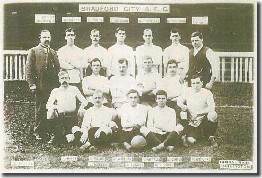 A Bradford City team group from 1903 - manager Robert Campbell is standing far left, George Robinson is second from the right at the back, James Millar and John McMillan are on the left of the middle row with Peter O'Rourke kneeling on the right