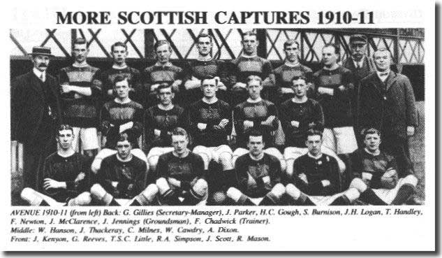 Gillies is standing on the extreme left in a Bradford Park Avenue team group in 1910