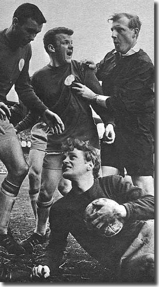 Billy Bremner protests to a referee - the Scot was often in trouble with officialdom in the mid-Sixties and faced suspension after a booking against Northampton - Don Revie took a step too far in trying to protect him