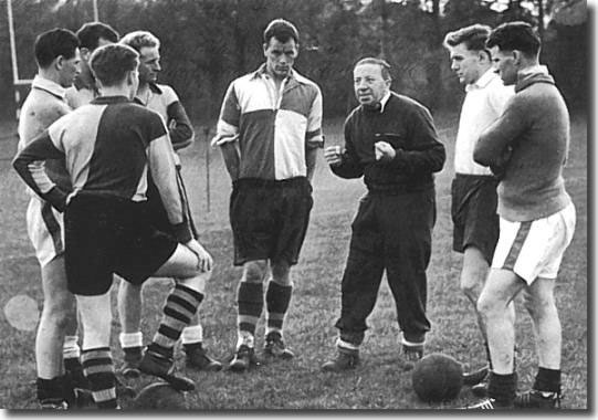 John Charles is in the centre with Welsh manager Jimmy Murphy and the rest of the Welsh squad