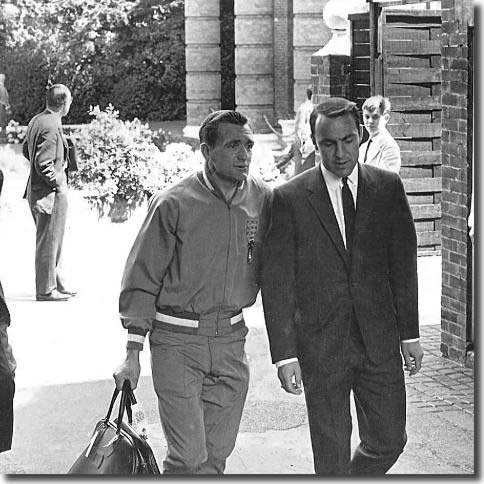 Les Cocker and Jimmy Greaves walking to the team bus at Hendon Hall Hotel on World Cup Final Day. Greaves had just been told he was not playing in the final. Cocker had been working with England for years when Revie took over as manager