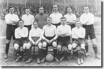 A Derby County line up from 1914 - inside-left Jimmy Moore (second left on the front row) was one of the scorers at Elland Road in the Rams' 5-3 victory on 13 February. Future Leeds United manager Frank Buckley is pictured third from right at the back
