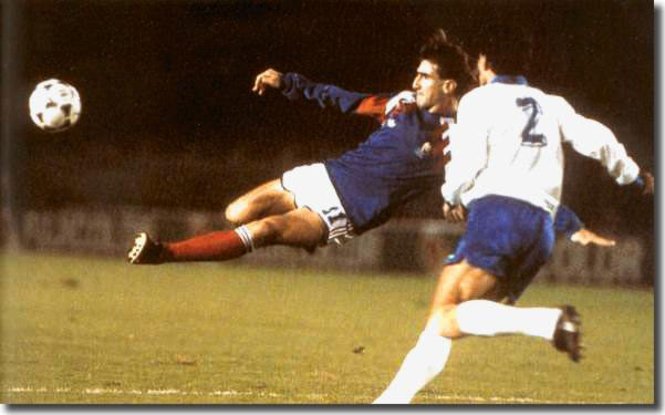 Cantona in action for France against Cyprus in November 1989 - his outburst about French manager Henri Michel threatened to make this a rare sight