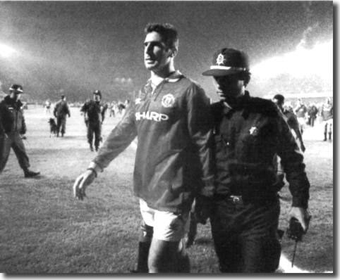 Cantona has just been dismissed at the end of the European Cup match away to Galatasaray