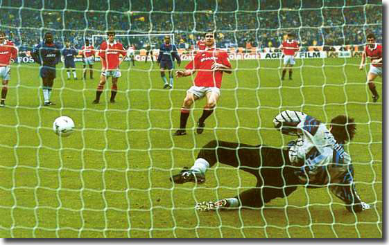 Cantona slots home his second penalty in the 1994 Cup final stroll over Chelsea