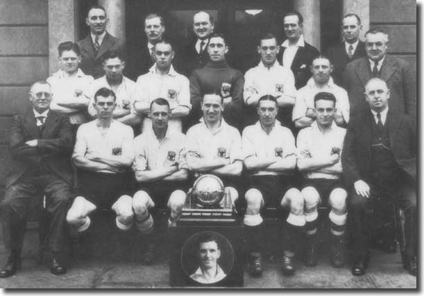 Hardaker is extreme left of the middle row of this East Riding County FA Amateur XI line up, which won the Northern County championship in 1935