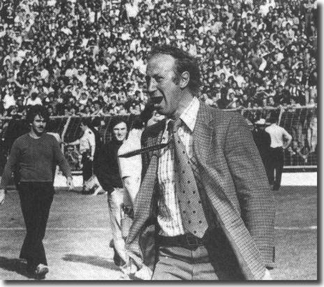 Big Jack howls with dismay at the Wednesday fans as they riot at Oldham in September 1980