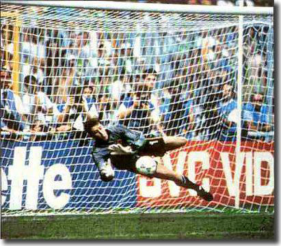 Packie Bonner saves a penalty against Romania to help take Ireland into the World Cup Quarter-Finals, Italia 90