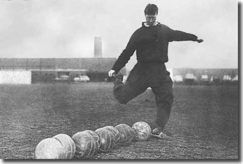 Jack Charlton, Don Revie's surprise package at centre forward, in training at Elland Road