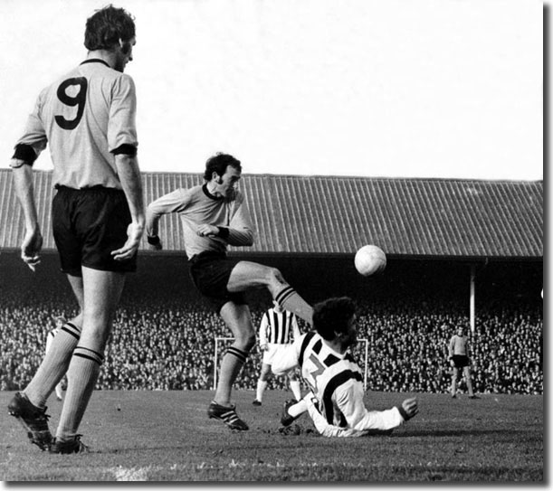 Mike O'Grady teases the West Bromwich Albion defence for Wolves in November 1969 when he scored a late winner