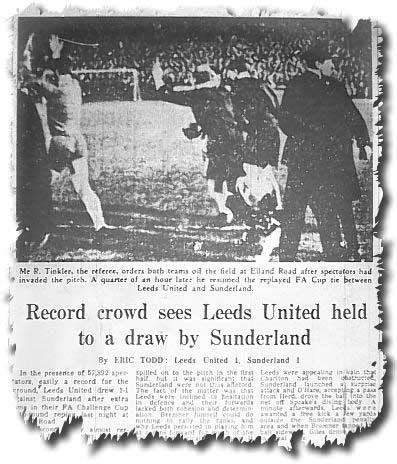 The Guardian of 12 March 1967 features the previous evening's Cup draw with Sunderland and shows referee Ray Tinkler taking the players off
