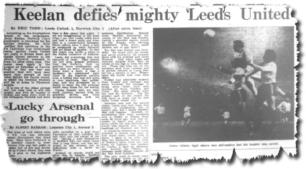 The Guardian of 18 January 1973 features the previous evening's indecisive FA Cup replay between Leeds and Norwich