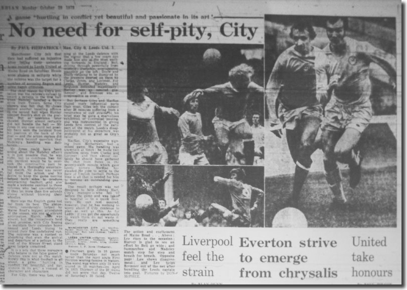 The Guardian of 29 October 1973 features the United match at Manchester City from two days earlier