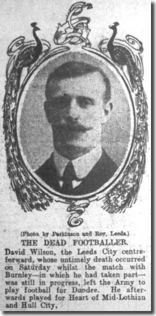 The Leeds Mercury of October 30 1906 carrying a tribute to David Wilson after his death during the match with Burnley