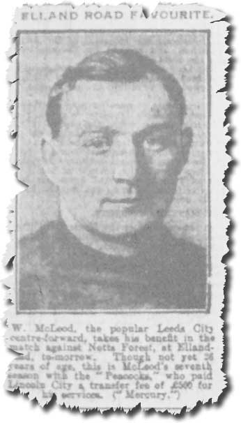 The Leeds Mercury of 4 April 1913 features Billy McLeod and the news of his benefit match against Forest