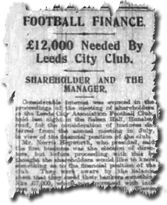 The Leeds Mercury of 2 September 1910 carries the news of City's financial problems