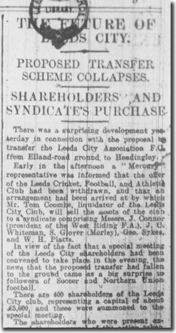 The Leeds Mercury of 10 August 1915 tells the tale of the Leeds City takeover