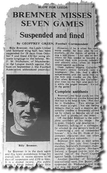 The Times of 6 October 1967 carries the news of Billy Bremner's suspension