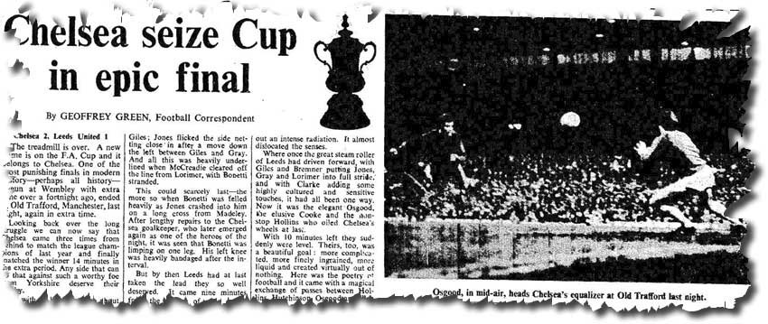 The Times of 30 April 1970 reports on the previous evening's Cup final replay