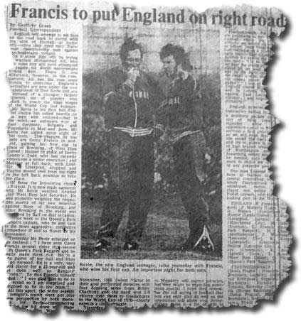 The Times 30 Oct 1974 - Don Revie and debutant Gerry Francis plotting victory over the Czechs