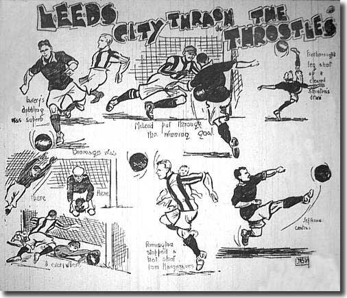 The Yorkshire Evening Post of 7 January carried a cartoon depiction of Leeds City's exciting 3-2 victory over West Brom