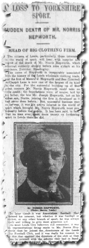 The Evening Post of 20 February 1914 reports on the death of City chairman Norris Hepworth