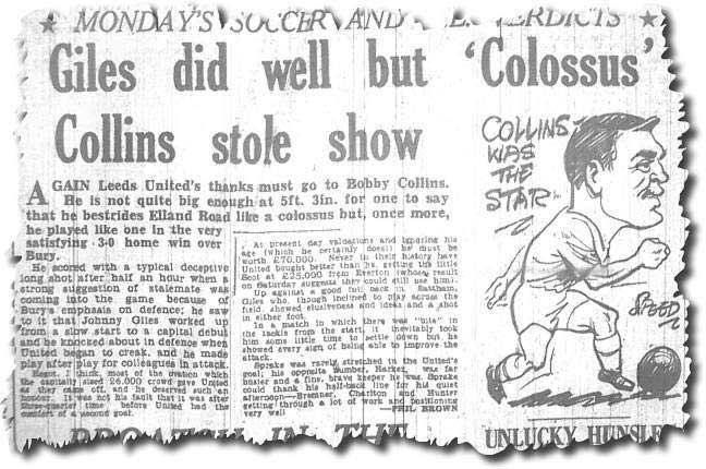 Yorkshire Evening Post 2 September 1963 - Bobby Collins was the star of the show in the 3-0 trouncing of Bury