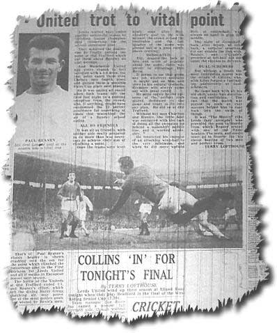 Yorkshire Evening Post 20 May 1966 featuring United's draw at Old Trafford which secured runners up spot - Paul Reaney's headed goal is pictured